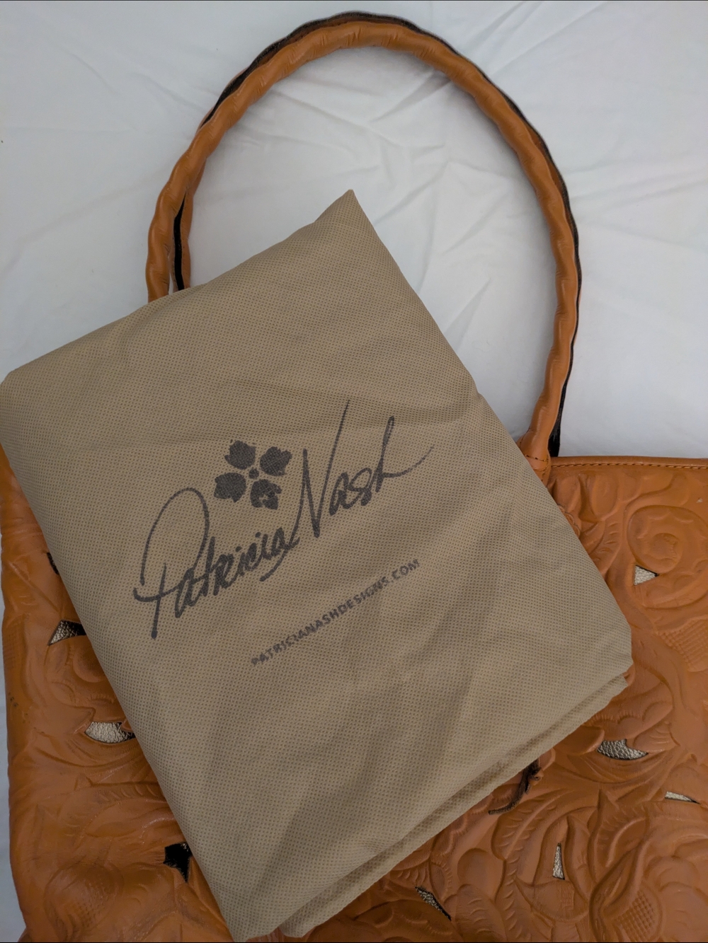 Patricia Nash Caramel Leather Floral-Embossed Tote